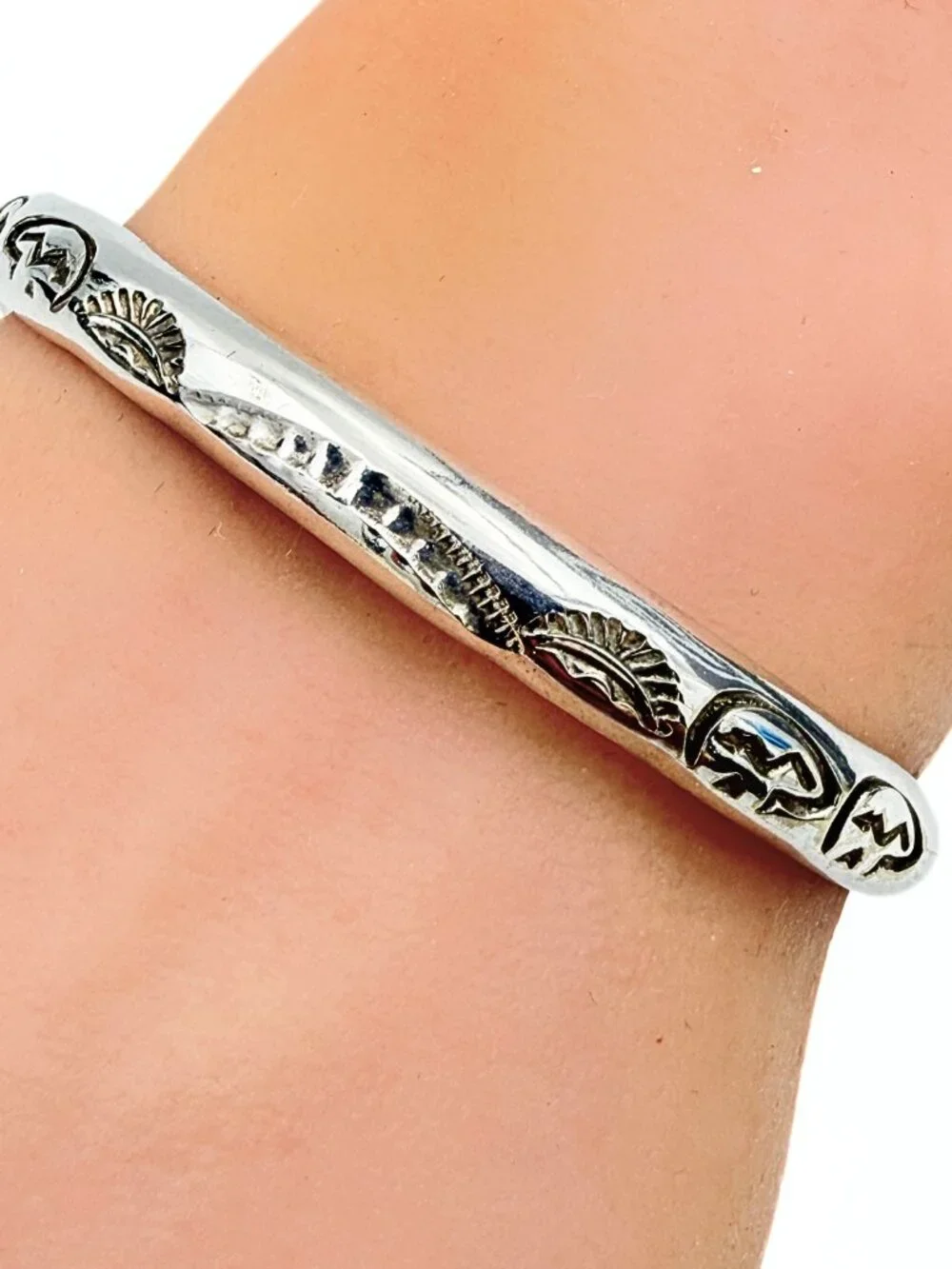 Traditional Southwest Hand Stamped Sterling Silver Tribal Cuff Bracelet
